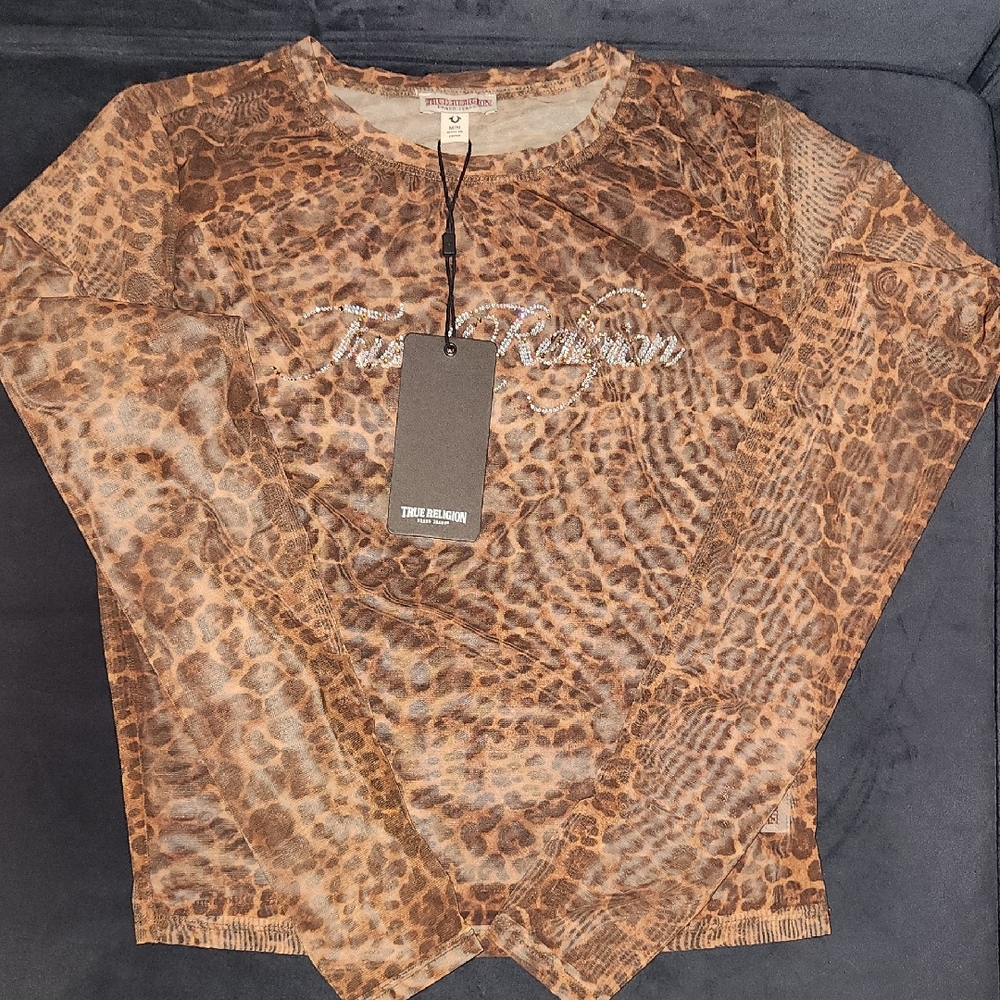 True Religion Brown Animal Print Long Sleeve Shirt